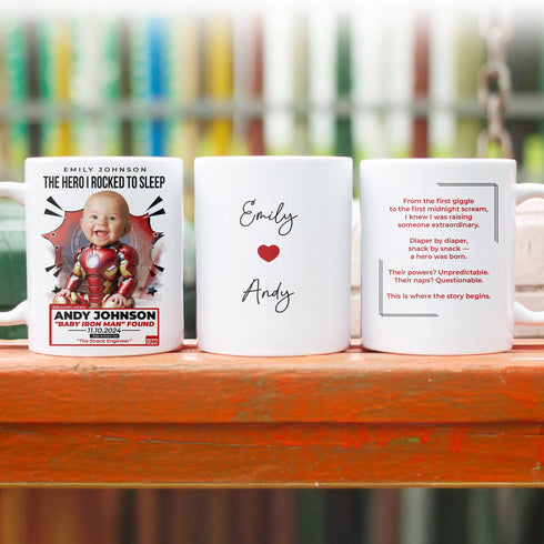 Custom Baby Iron Man Mug – Funny Personalized Gift for Mom | Superhero Baby Design